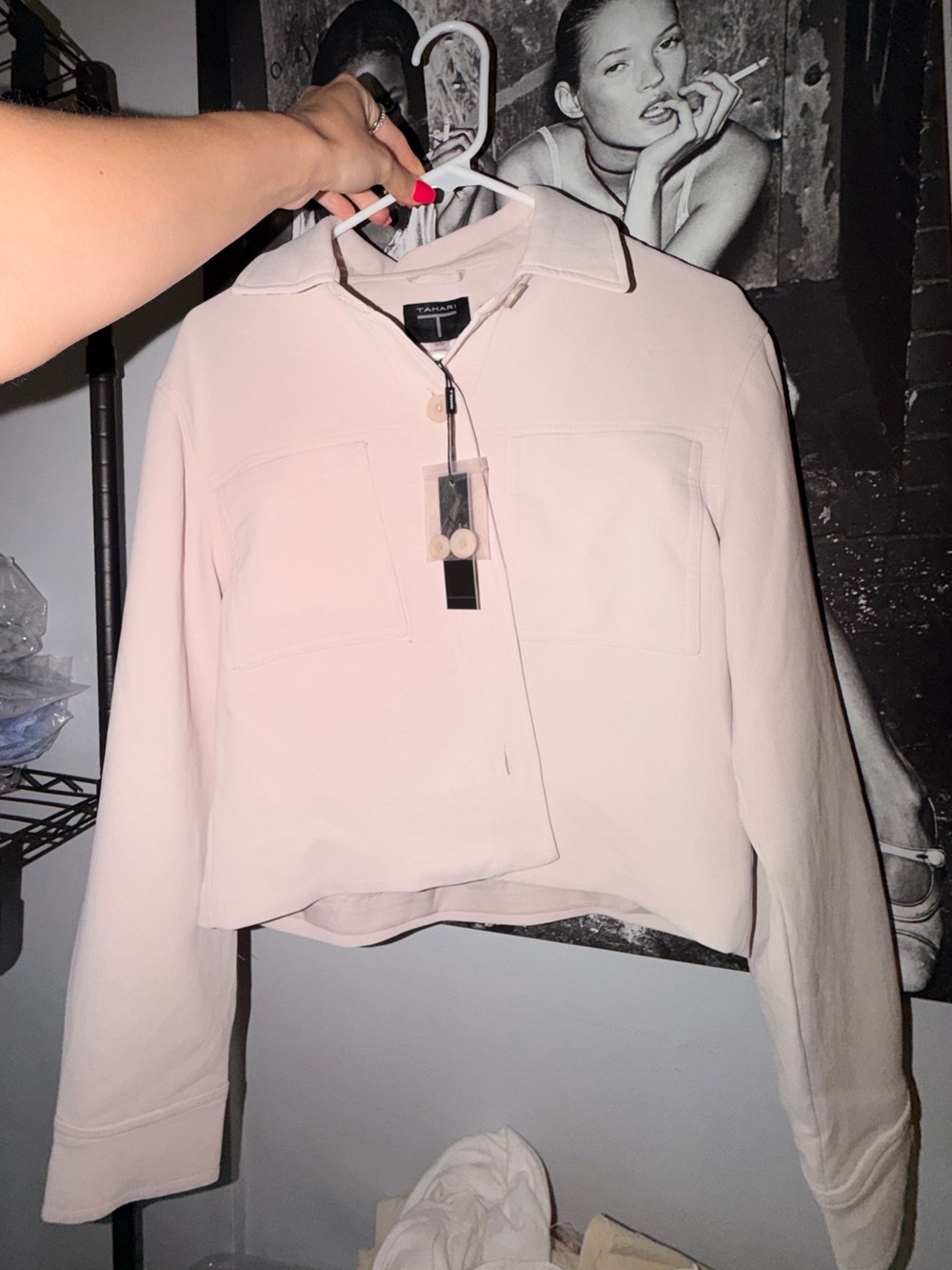 Tahari Pale Pink Cropped Jean Jacket